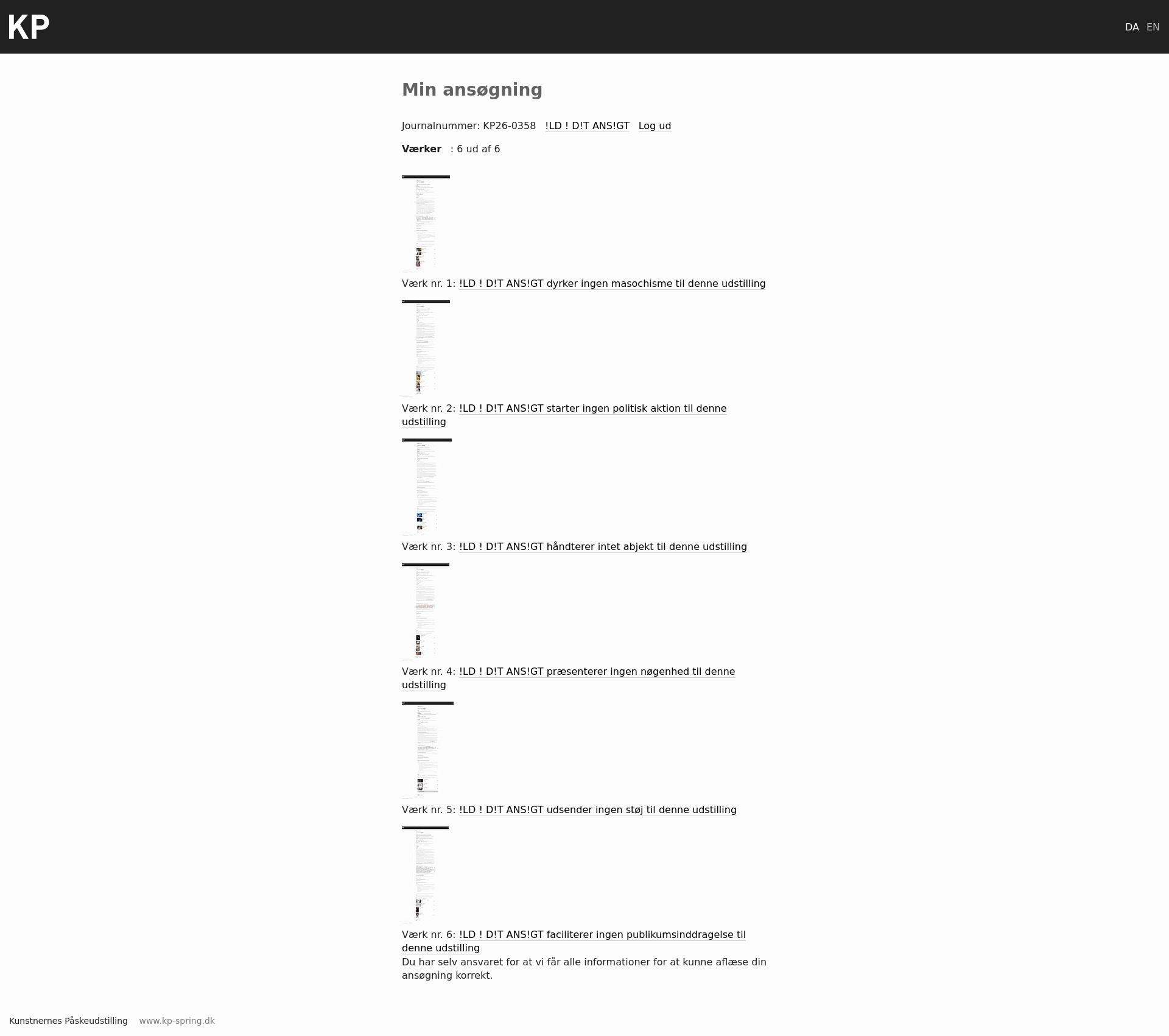 Ansøgning til Kunstnernes Påskeudstilling